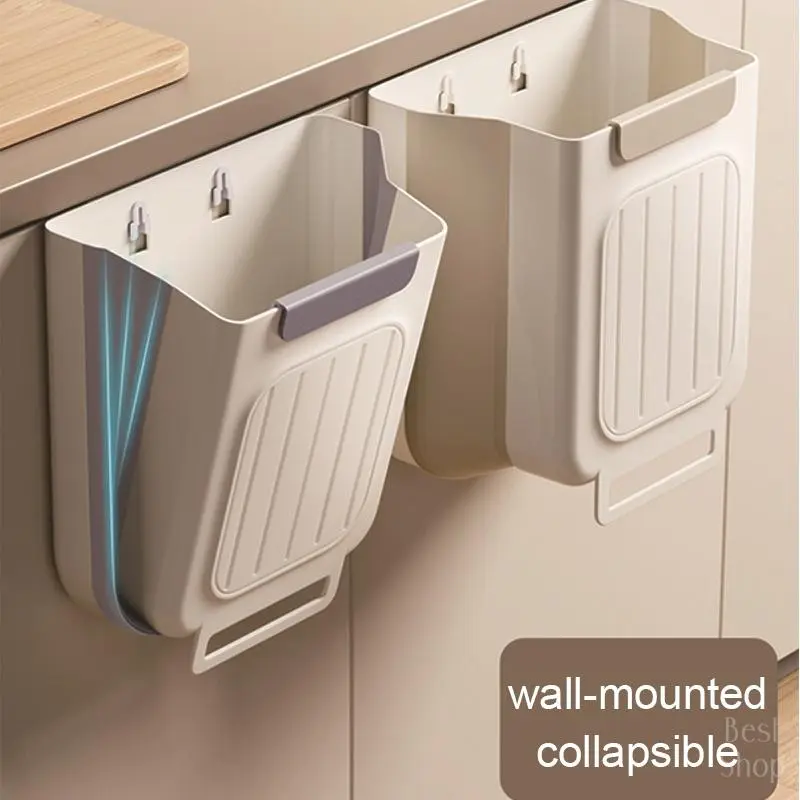 Foldable Hanging Garbage Can for Kitchen Cabinet Doors, Plastic Space-Saving Hidden Garbage Bin, 6L/11L Capacity, Concealed Trash Can