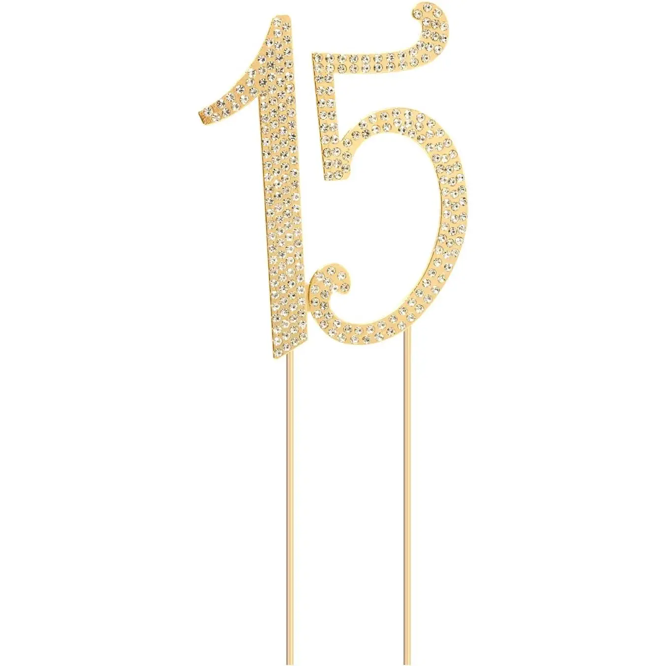 F-PSD11 15 Birthday Cake Topper Sparkly Bling Alloy Crystal Rhinestones Cake Topper Cake Decoration for 15th Birthday or Anniversary Party (Gold) Set Ornaments