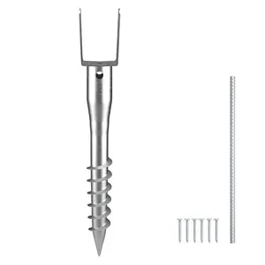 VEVOR Ground Screw, No Dig Ground Anchor 4 Pack 3.94x 2.76x 27.56 in DIY Screw in Stake, Includes 6 Lag Bolts a Rebar, U - Shape Heavy Duty Steel Post Holder, Great for Mailbox and Fence PostsVEVOR Super Brand Day