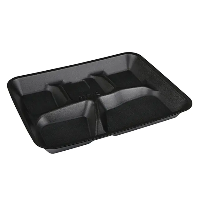 5-Compartment Foam School Lunch Tray, Black, 8-1/4 x 10-1/4 in, Blast Freezer-Safe, Chilled Refrigerated Food Container for Students
