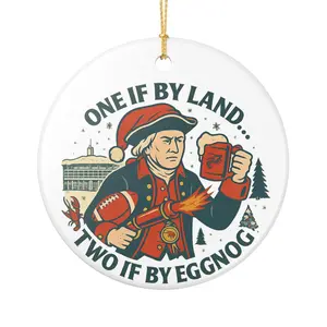 Funny New England Christmas Ornament - Patriot Soldier Eggnog Mug & Lobster Musket - Vintage Holiday Tree Decor Gift