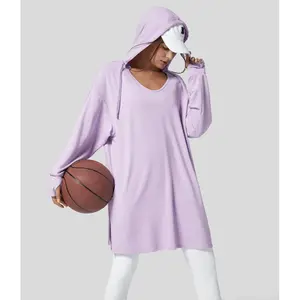 Halara Hooded V Neck Drawstring Thumb Hole Split Longline Casual Sweatshirt