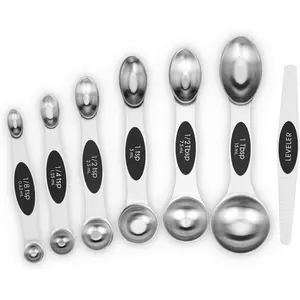 7 count Magnetic Measuring Spoons Set, Dual Sided, Stainless Steel Small Tablespoon, Teaspoons, Fits in Spice Jars, for Dry and Liquid Kitchen Utensils