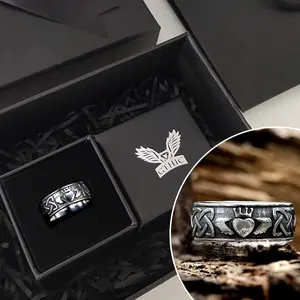 GTHIC Irish Claddagh Stainless Steel Viking Ring for Men and Women Couple Ring With Gift Box Mother's Day Gift