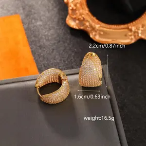LisiZen Zr Stone Clip-on Earrings, Light Luxury Geometric Double-sided Inlaid Diamond, European and American Style Hoop Earrings, Exquisite and Fashionable Jewelry DZEH4922