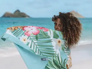 RHB Hawaii Pineapple Flowers Beach Towel, Quick-Dry Sand-Free Travel Towel, 63 x 31 in