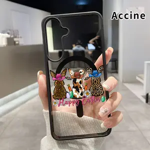 Magnetic Soft Case Compatible With Samsung Galaxy S26 S23 Ultra S24 Plus S25 Edge S22+ FE Non-Yellowing Drop Protection Transparent Acrylic Easter Bunny Trio Pattern Shockproof Silicone Cover Supports Wireless Charging