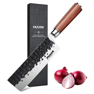 HUUSK Nakiri Chef Knife - Vegetable Chopping Knife, Multipurpose Vegetable Cleaver for Kitchen with Rosewood Handle, Perfect Gift Choice