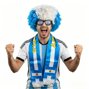 3pc Argentina Fan Cheer Set: Afro Wig, Scarf & Glasses | 2026 Soccer Match Essential for Fans