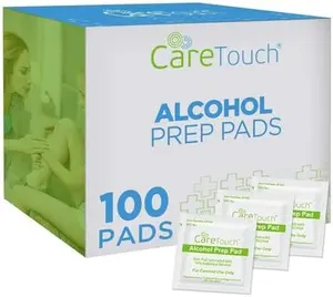 Care Touch 100-Pack Alcohol Wipes - Individually Wrapped Alcohol Prep Pads with 70% Isopropyl - Sterile 2-Ply Antiseptic Swabs for First Aid Kits, Cleaning, Travel and Everyday Use