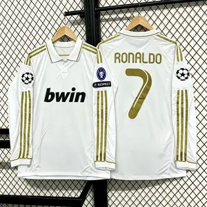 11-12 season home team No. 7 Ronaldo white and gold retro long-sleeved football jersey