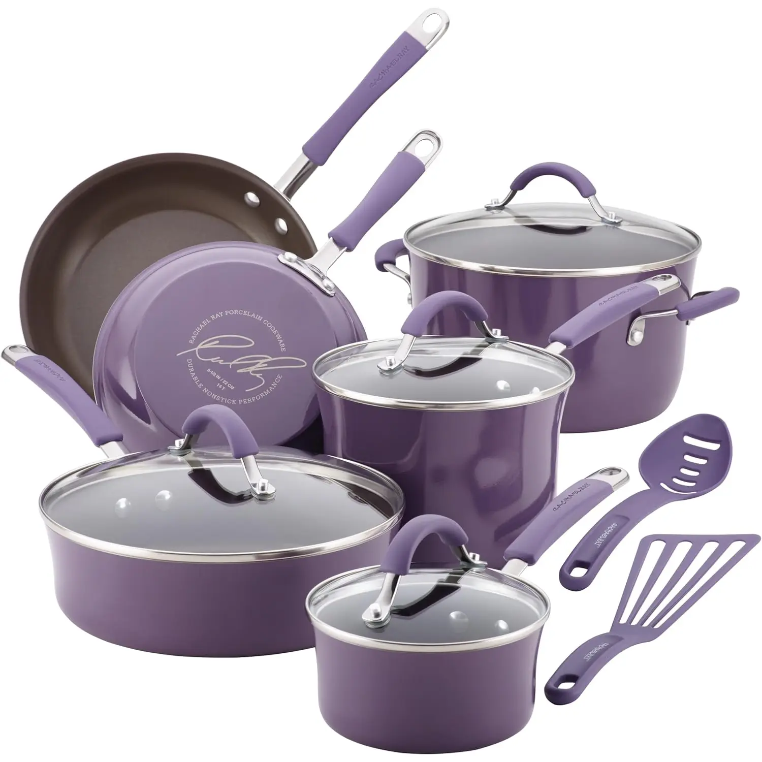 Rachael Ray Cucina Nonstick Cookware Pots and Pans Set, 12 Piece, Lavender Purple Meyer Corporation