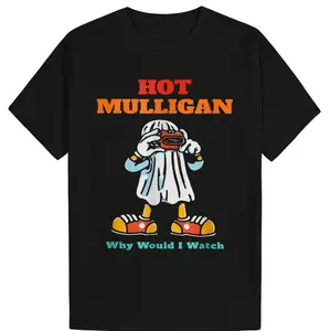 Men's "Hot Mulligan Why Would I Watch" Pattern T-Shirt - 100% Cotton, Short Sleeve, Crew Neck, Black, Colorful Print - Comfortable and Versatile, Suitable for Casual Wear, All Seasons, Machine Washable Fun Shirts Casual Short-Sleeve Classic Cotton Tee