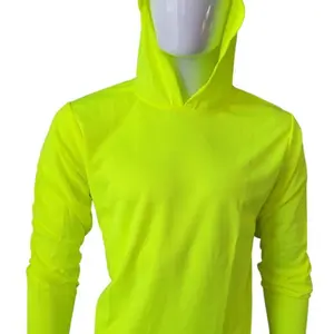 High Visibility Safety Green Shirt - Polyester, Long Sleeves, Hooded, Ideal for Outdoor Workwear, Suitable for Men
