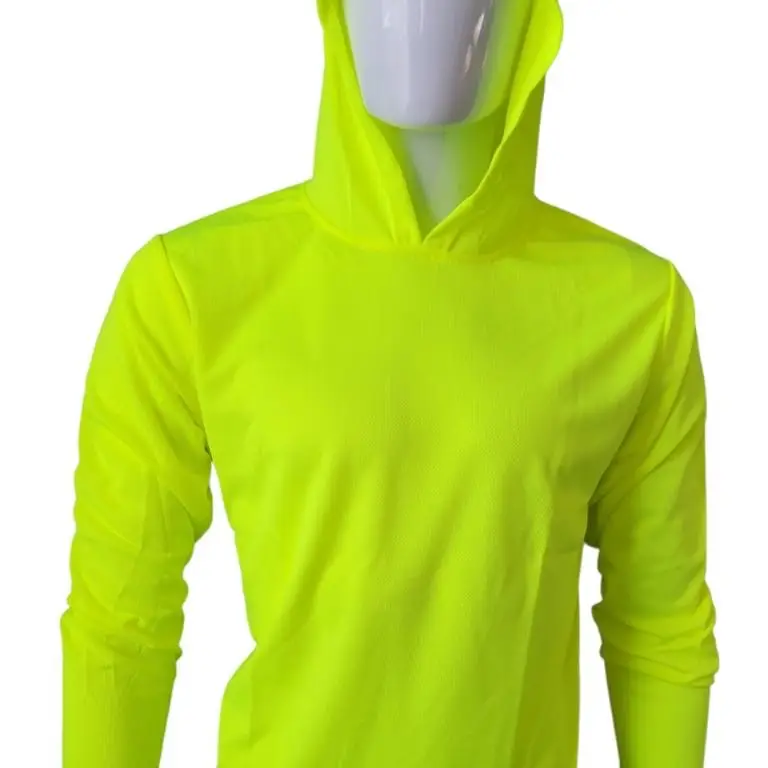 High Visibility Safety Green Shirt - Polyester, Long Sleeves, Hooded, Ideal for Outdoor Workwear, Suitable for Men