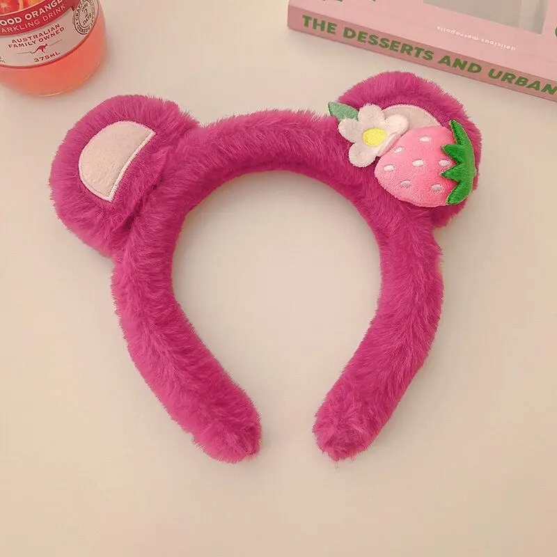 Cartoon Classic Style Strawberry Bear Plush Hair Band for Woman Sweet Face Wash Headband Fashion Girls Hair Accessories
