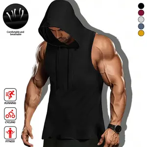 Men's casual hooded tank top with drawstring adjustment, comfortable and breathable fabric, durable and suitable for sports, fitness, boxing, and everyday casual wear, perfect for summer. Athletic Techwear Athletic Shirts