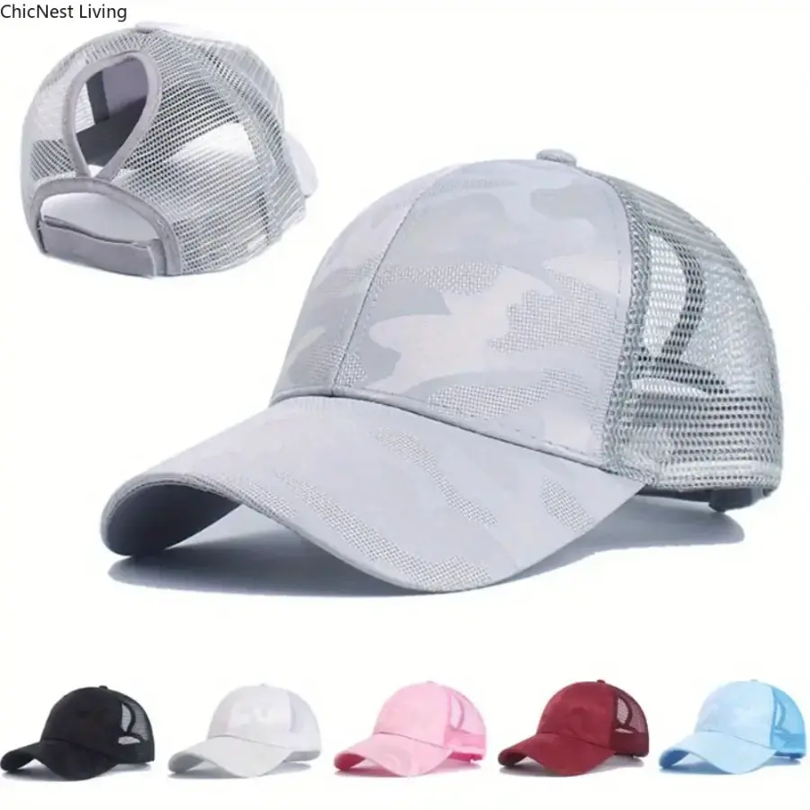 Women's Classic Trucker Hats - Cooling Breathable Cotton Summer Casual Hats, Mesh Design, Ponytail Cutout, Multi-Color, Gender-Neutral Sunshade for Adults (1-Piece/2-Piece Options), Accessories for Women, Breathable Wear