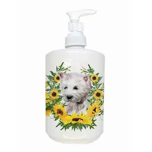 212 MAIN Westie Theme Ceramic Soap Dispenser, 7in Height Colorful Home Bathroom Supply with Pump Top, for Kitchen & Bathroom Indoor Use, Room Decor Accessory