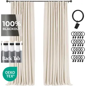 Inovaday 2pcs Blackout Curtains Linen Curtains for Living Room Bedroom Window Drapes Clip Rings/Rod Pocket Linen Black Out Curtains Thermal Insulated