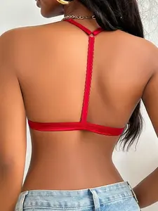 Women's Wireless Push-Up Bra Bralette, Front Closure, Medium Support, Removable Pads, Lace Design, Fitted, Comfortable Everyday Wear, Plain Color, Sexy Backless Style