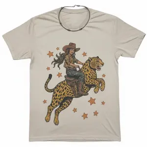The Untamed Cowgirl Graphic Tee, Retro Western Y2k Aesthetic Style Shirt, Country Club Leopard Print, Cotton Short Sleeve Top Womenswear