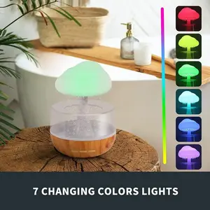 Mushroom USB Powered Humidifier with 7 Color LED Lights, Calming Rain Cloud Night Light, Multi-Color Table Lamp for Relaxation