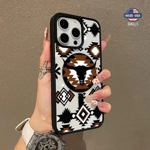 Western Elements Bullhead Pattern Premium Magnetic Phone Cases for iPhone 16 15 14 Pro Max 13 12 11 Plus Smartphone Shockproof Protection Acrylic Cover Cellphone Protective magsafe magnetic case Resistance Casing Protector