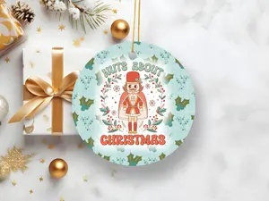 Soft Green Christmas Ornaments with Nutcracker Design and Festive Wreath Motif for Holiday Decor