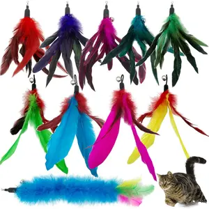 Cat Feather Toys Refills, 10 Pieces Cat Wand Replacement Feathers Toy for Indoor Cats