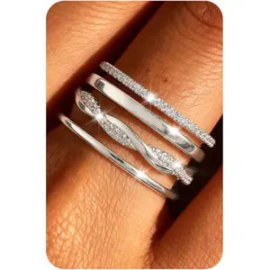 14K Gold Plated Stackable Rings for Women Non Tarnish Dainty Cubic Zirconia Ring Set Minimalist Wedding Bands Ring Stack Statement Engagement Promise Thumb Rings Size 5-10