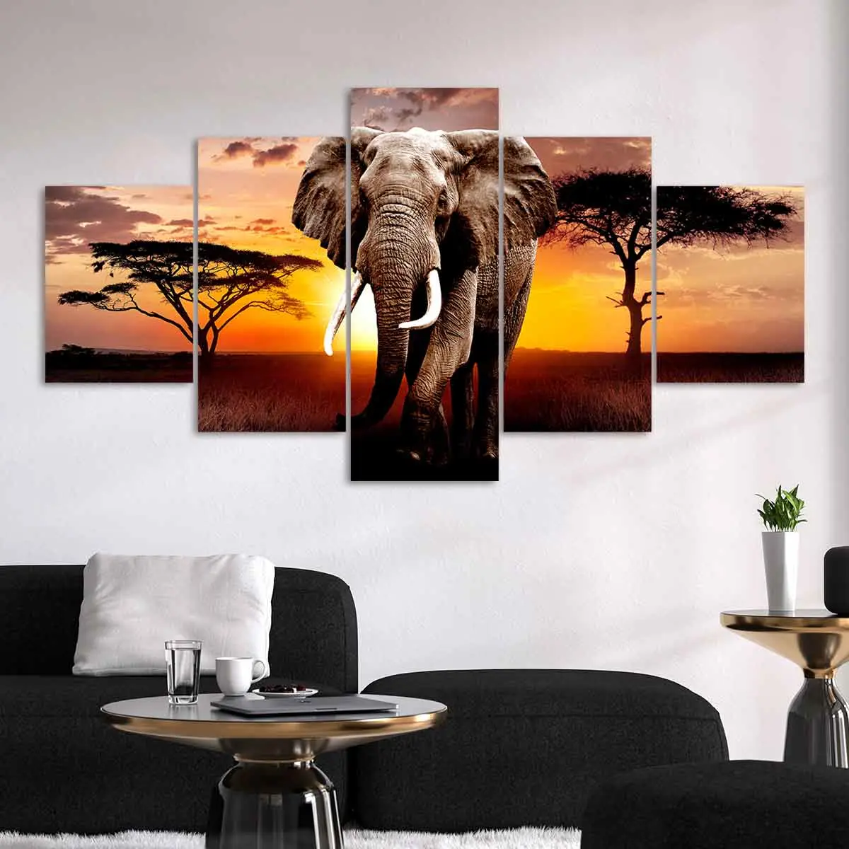 Elephant Pattern Canvas Unframed Painting, 5 Counts/set Modern Art Poster, Decorative Wall Art, Wall Picture Decor, Wall Art Print, Wall Art Decor for Home Living Room Bedroom Office, Modern Home Decoration, Ornaments, Decoration Items