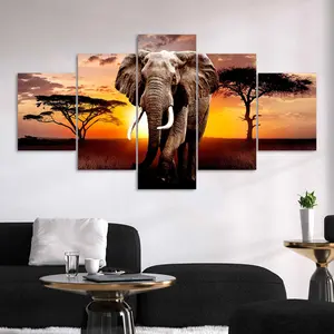 Elephant Pattern Canvas Unframed Painting, 5 Counts/set Modern Art Poster, Wall Art Decor for Home Living Room Bedroom Office, Ornaments