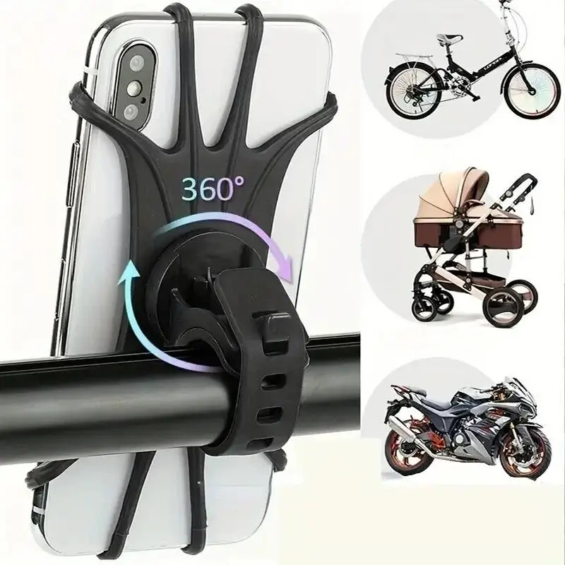 360 Degree Rotatable Bicycle Motorcycle Phone Holder, Bike Phone Mount, Silicone Phone Bracket, Universal Phone Stand for All Phones, Cycling Accessories Mount