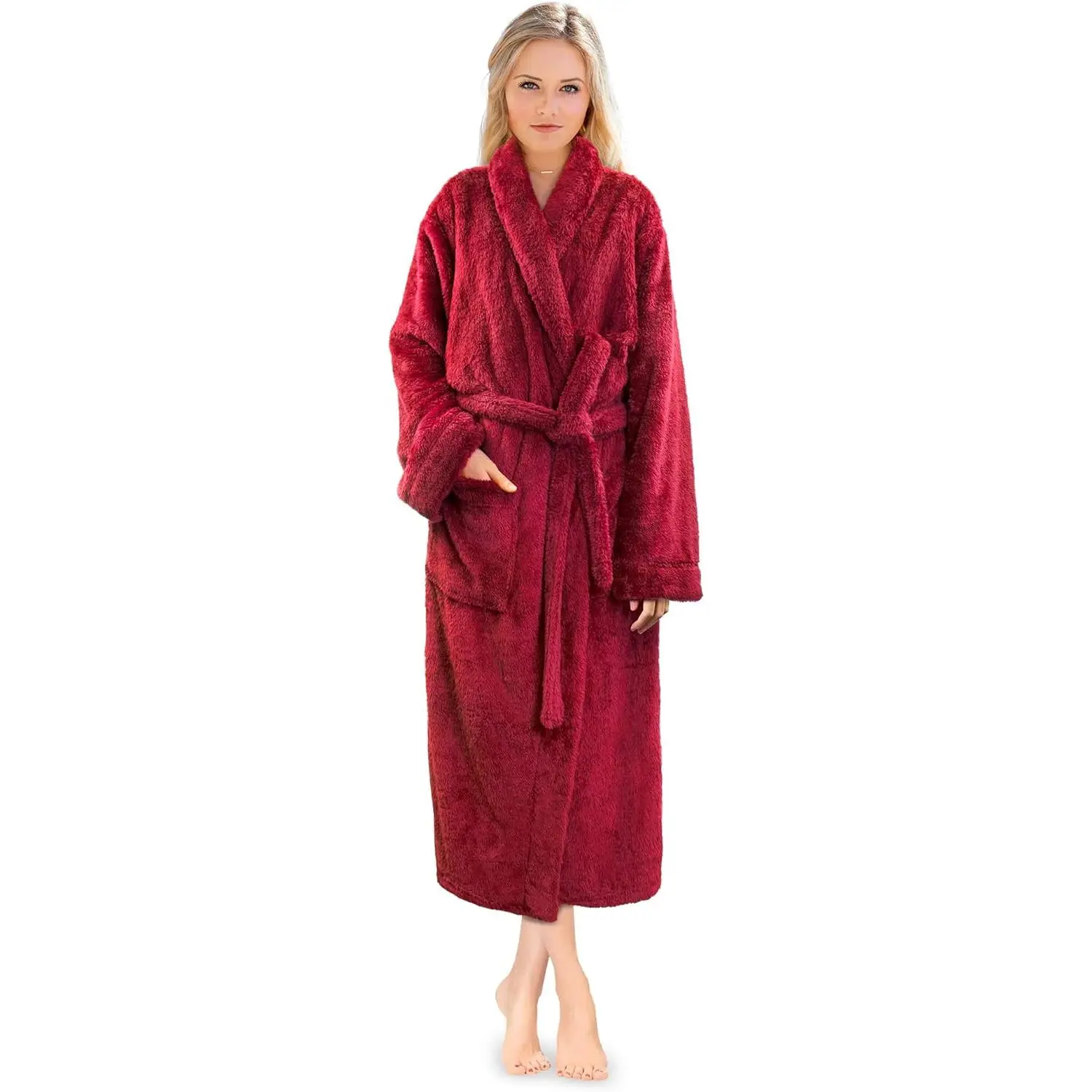 Premium Womens Plush Soft Robe Fluffy, Warm, Fleece Sherpa Shaggy Bathrobe