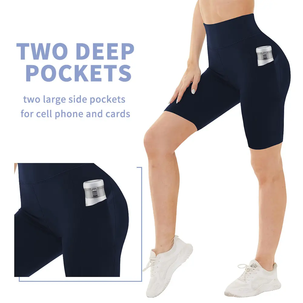 Navy blue   Pocket style yoga shorts