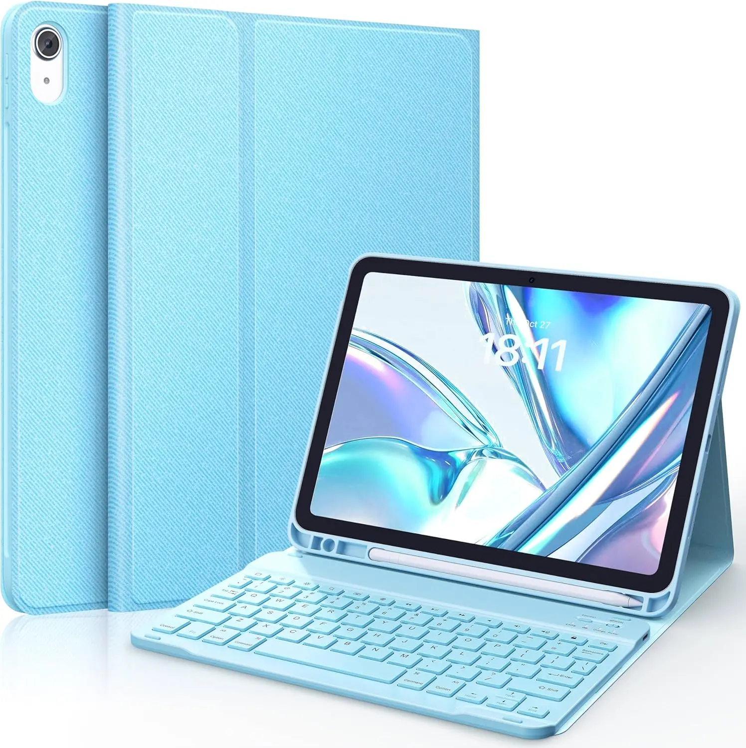 [CHESONA] Keyboard Case for iPad (A16) 11th/10th Generation (2025/2022), Detachable Wireless Keyboard, Stand Folio Keyboard Cover with Pencil Holder, Thin & Light (Light Blue)