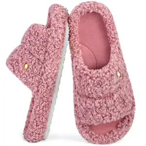 EverFoams Women's Fashionable Open-toe Slippers with Cozy Plush Non-Slip Sole