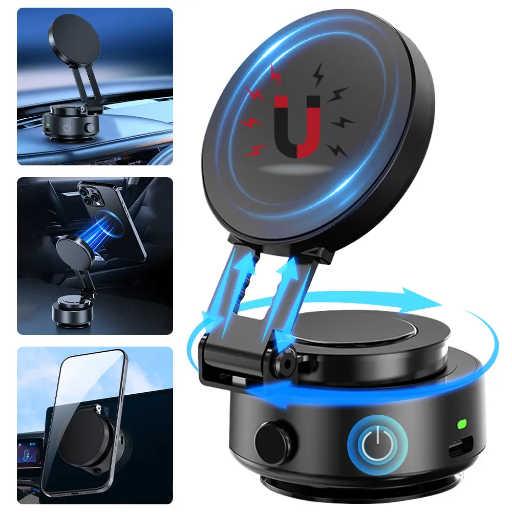 JOYYE Upgraded Magnetic Quick Car Phone Mount, 360° Rotatable, Adjustable Foldable Design, Vacuum Adsorption for iPhone & Android Navigation, Magnetic Quick Mount