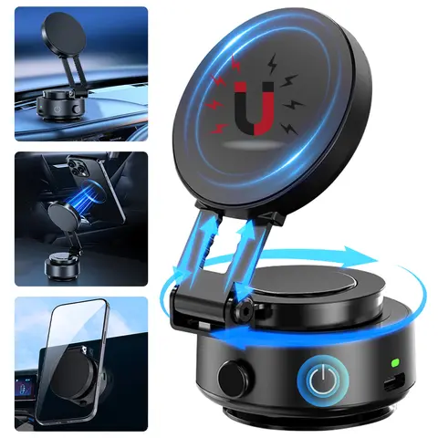 JOYYE Upgraded Multifunctional Vacuum Suction Phone Holder for Car - 360° Rotating Secure Mount, Adjustable Foldable Magnetic Stand for iPhone & Android Driving Navigation Hands-Free Use, Auto Gadget