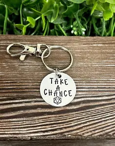 Take a Chance Lucky Gamer Dice Themed Hand Stamped Key Chain