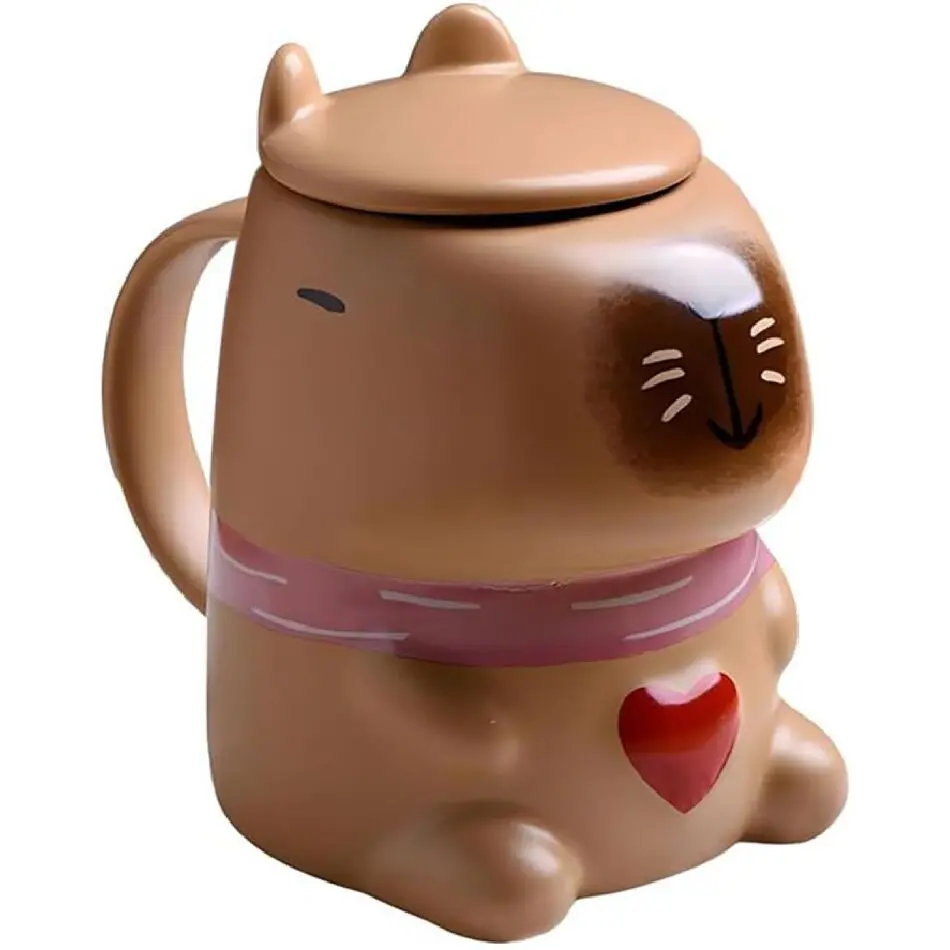 16 Oz Brown Capybara-Shaped Ceramic Tumbler Mug - Washable Drinkware with Lid, Funny Unique Coffee/Tea Gift for Drink Enthusiasts, Peace