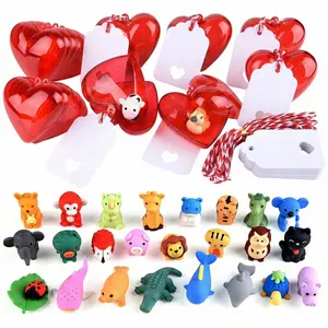Kawaii Animal Erasers in Heart Boxes - 30 Pcs Bulk Gifts for Girls Boys, Party Supplies, School Events, Valentines Day, Mothers Day & Fathers Day