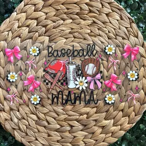 Baseball Mama UVDTF CUP WRAP with Baseball Theme Design and Pink Bows Decorations