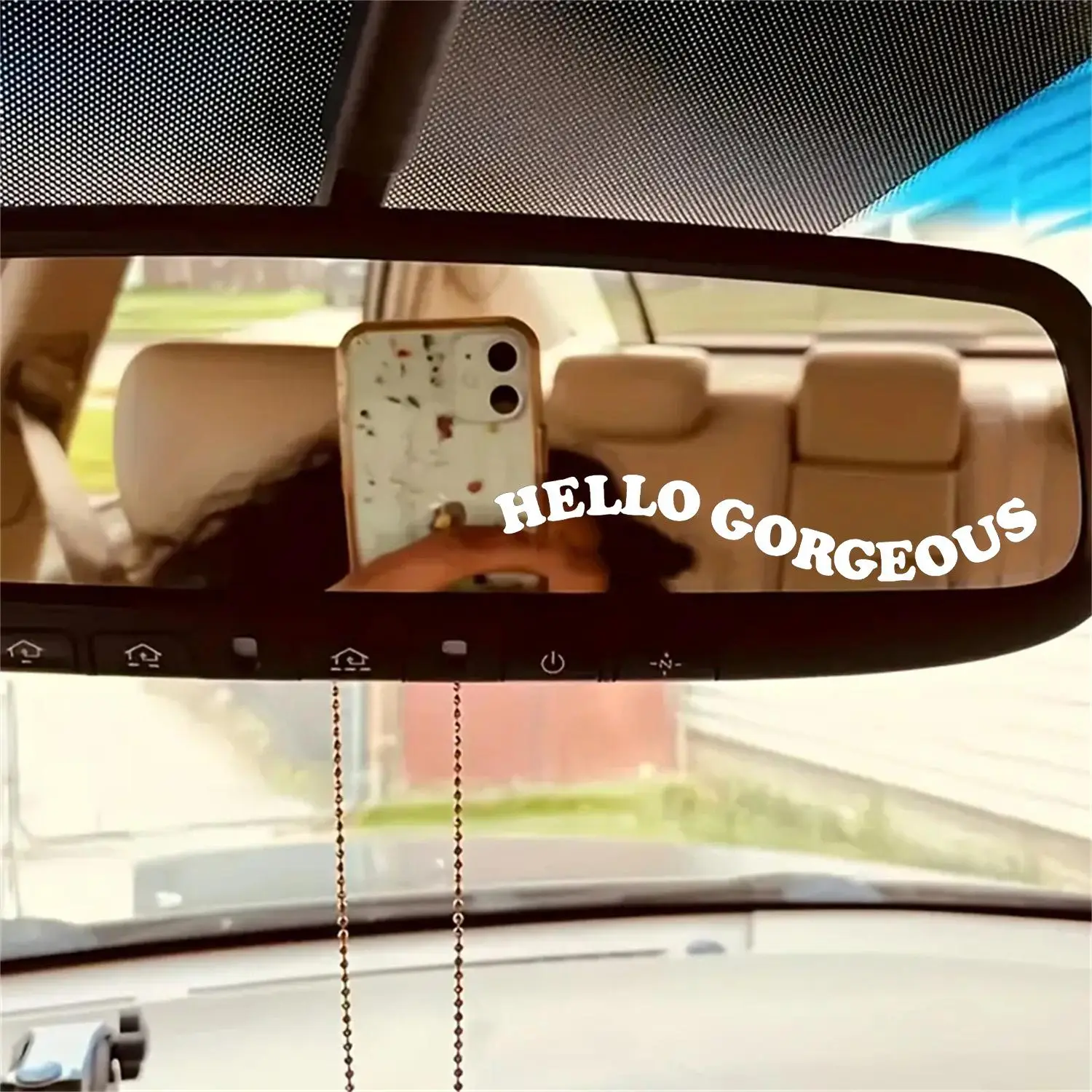 Car Rearview Mirror Sticker Kit, HELLO GORCEOUS Lettering Design Car Decal, Universal Car Rearview Mirror Decoration