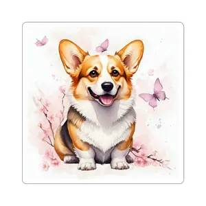 Corgi Kiss-Cut Sticker — Butterfly Bloom