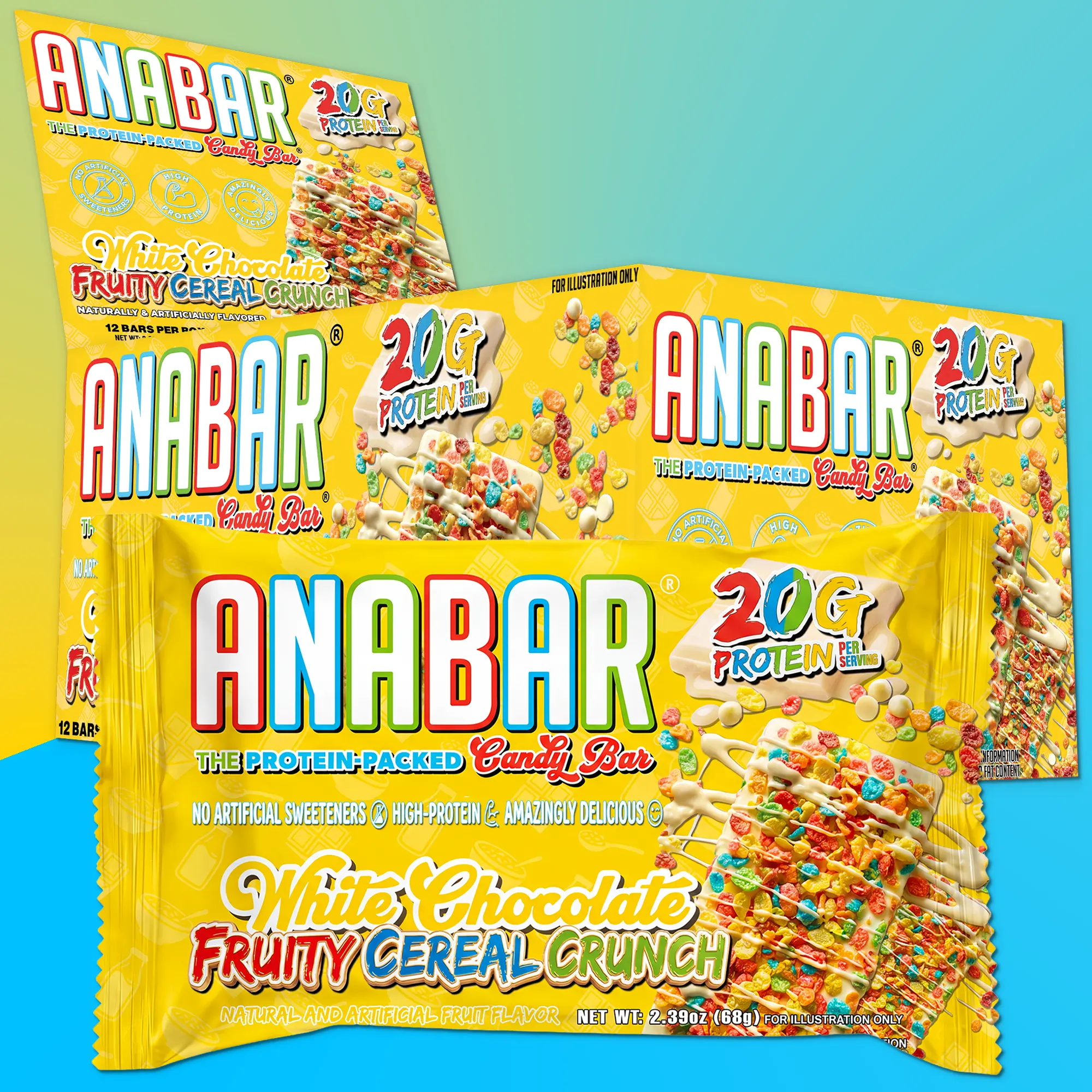 Anabar Fruity Cereal Crunch White Chocolate - 12 Pack - Best Tasting Protein Bar With 20g Protein & No Sugar Alcohols. Candy Bar Flavor With Protein Bar Nutrition.