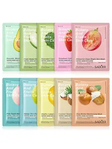 SADOER Botany & Fruit Sheet Mask Set - 10pcs Hydrating & Refreshing Facial Skincare Variety Pack with Avocado Peach Mango Coconut Shea Butter Masks for Enhanced Skin Care Routine - Hydrate