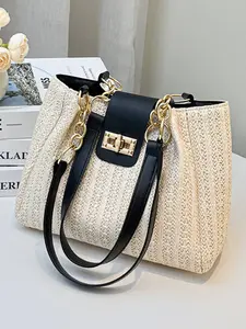 Women's Fashionable Knitted Tote Bag, Casual Versatile Shoulder Bag for Daily Used, Trendy High-quality Daily Commuting Bag, Girl Fashionable Shopping Bag, Crochet Tote Bag