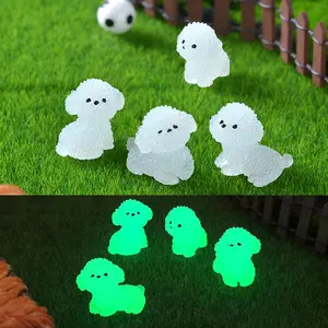 4 pcs Glow-in-The-Dark Cute Puppy Mini Dogs Mini Dog Figurines Decor Garden Landscape Puppy Decoration Garden Tiny Puppy Statues Dog Statue Small Dog White Shine Resin